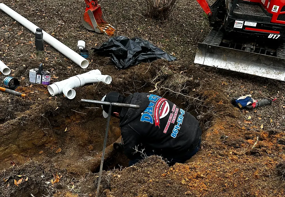 Dave's Air Conditioning Plumbing and Electrical performing emergency sewer line excavation and plumbing diagnostics in Spartanburg South Carolina