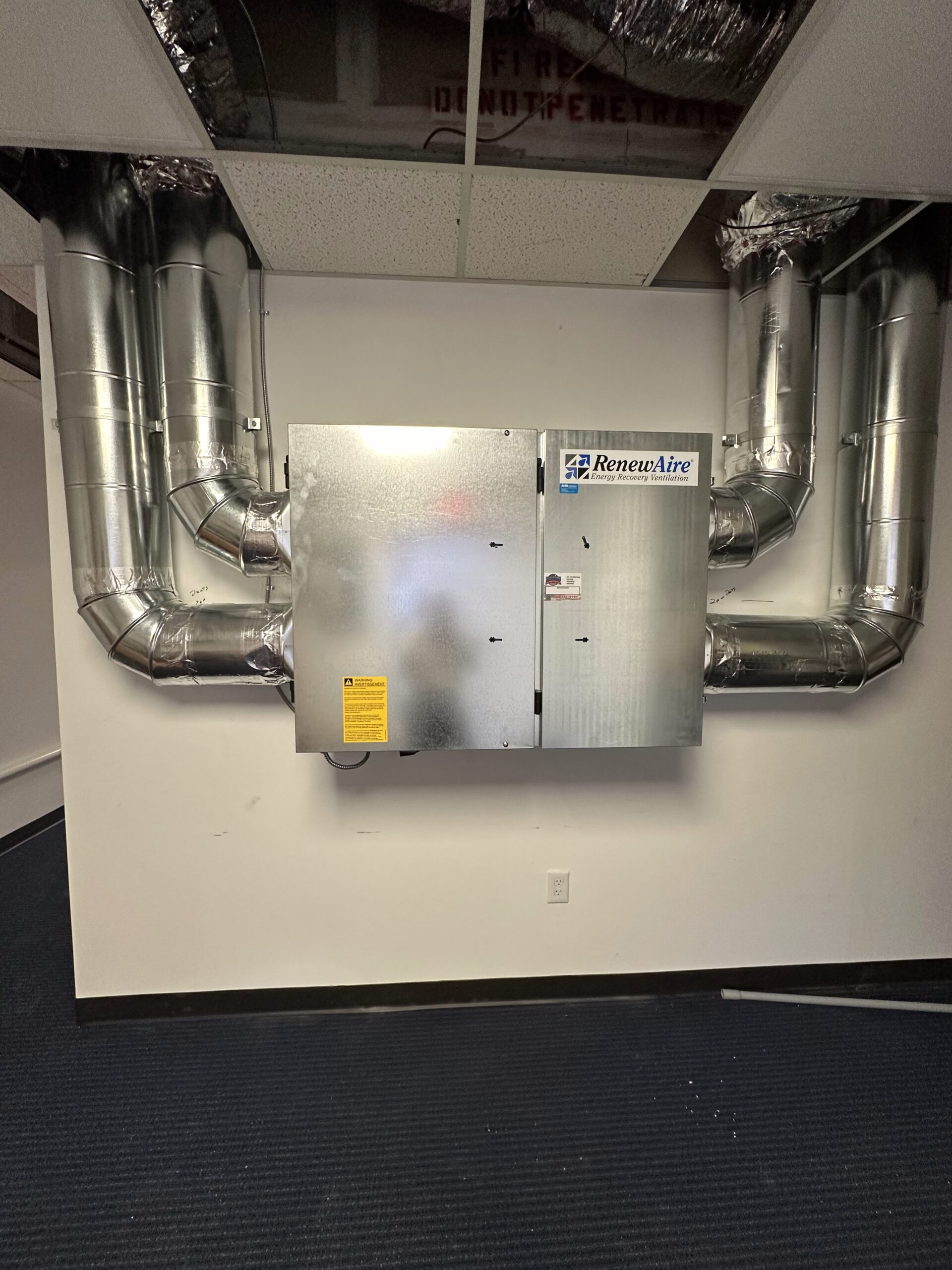Indoor air quality and ventilation equipment installed with ductwork